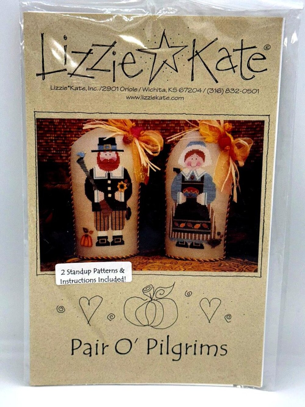 Lizzie Kate Pair O' Pilgrims Counted Cross Stitch Pattern Thanksgiving Standups